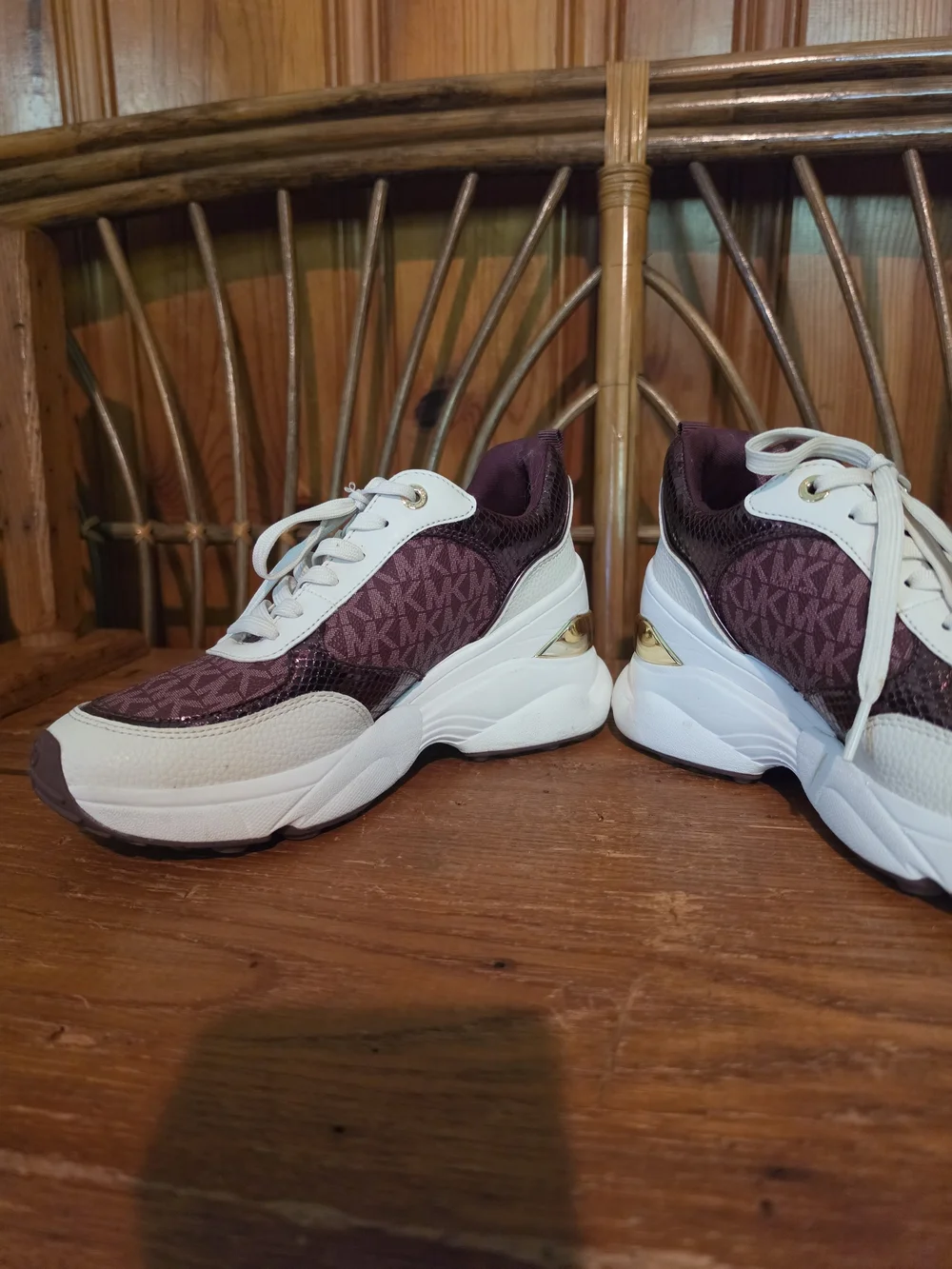 Michael Kors MK Logo Burgundy & White Sneakers